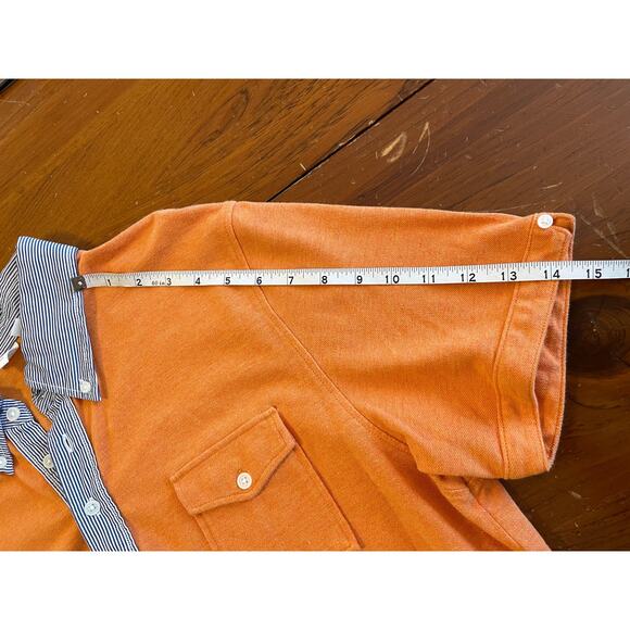 UNIQLO Michael Bastian XL Mens Polo Shirt All Cotton Contrast Collar Orange Blue - Picture 9 of 9